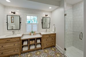 Knotty alder bathroom vanity with 2 sinks