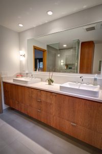 quarter-sawn oak bathroom vanity with double sink