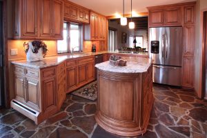 Kitchen with stained maple cabinets