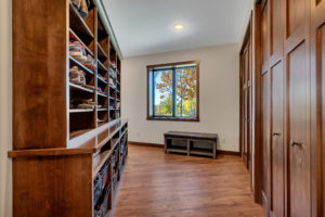 Mudroom with knotty alder cabinets